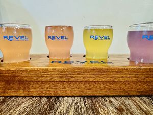 Kombucha tasting flight August 2024 $8.99  at Revel - Kombucha Bar in Ojai