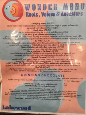 Latte menu - highly recommend La Frida at Cocoa Cinnamon - Lakewood in Durham