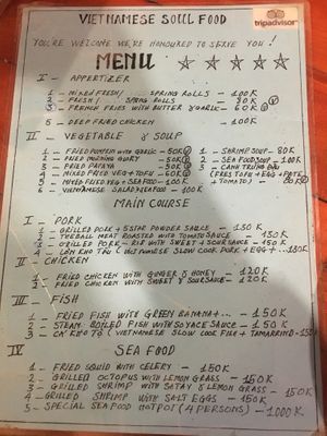 menu october 2019 at Vietnamese Soul Food in Cat Ba