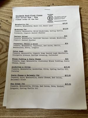 Menú   at Black Isle Bar and Rooms in Inverness