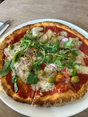 Vegan greek pizza  at Black Isle Bar and Rooms in Inverness