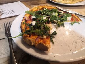 Vegan olive and caper pizza at Black Isle Bar and Rooms in Inverness