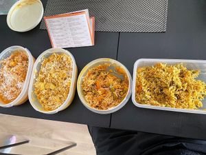From left: Tofu Masala, Tofu Dhansak, Kohlapuri, Tofu Biryani at Indian Curry House in Leipzig