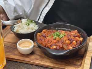 Vegan chili at The Settlement Center Restaurant in Borgarnes