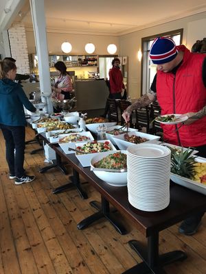Vegetarian Buffet - most of it is vegan at The Settlement Center Restaurant in Borgarnes