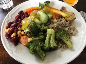 Vegan food from the buffet at The Settlement Center Restaurant in Borgarnes
