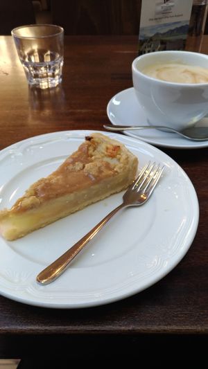 Warm apple/caramel cake. Yum at The Settlement Center Restaurant in Borgarnes