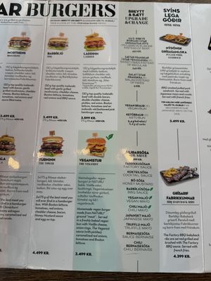 Menu   at Hamborgarafabrikkan in Reykjavik