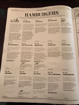 Menu at Hamborgarafabrikkan in Reykjavik