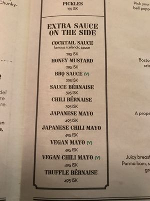 Menu at Hamborgarafabrikkan in Reykjavik