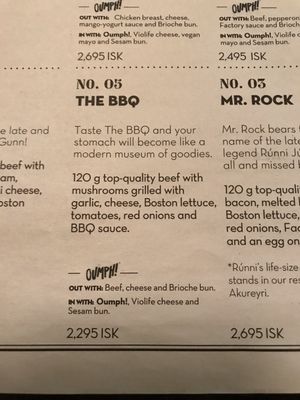 Menu at Hamborgarafabrikkan in Reykjavik