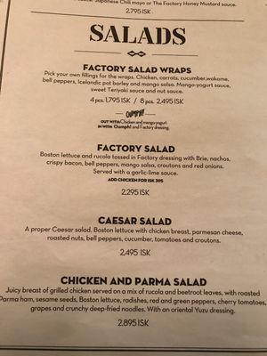 Menu at Hamborgarafabrikkan in Reykjavik