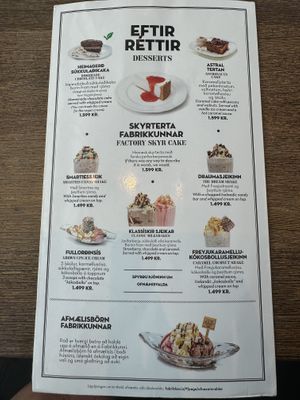 Dessert menu   at Islenska Hamborgarafabrikkan in Reykjavik