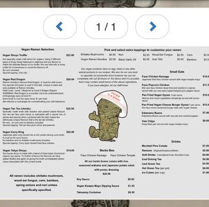 Vegan menu  at Ramen Ichiraku in Perth