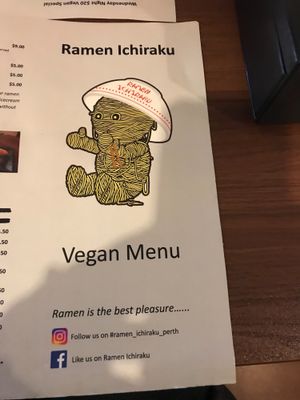 Separate Vegan menu offered as soon as you sit down No need to ask for it.  at Ramen Ichiraku in Perth