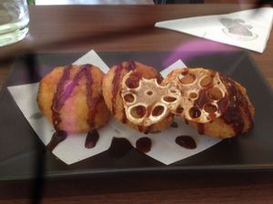 Trio mushroom korroke at Ramen Ichiraku in Perth