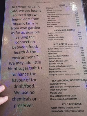 Menu Page 1 at am/pm organic cafe in Pokhara