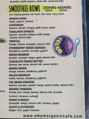 Menu  at am/pm organic cafe in Pokhara
