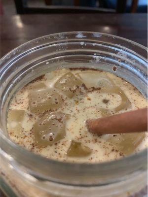 Almond turmeric latte at am/pm organic cafe in Pokhara