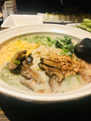 Creamy vegan ramen at Harajuku Izakaya Restaurant in Whistler