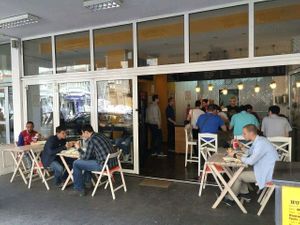 Outside at Hummus Bar in Belgrade