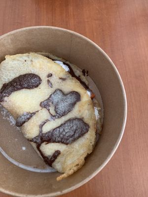 Vegan pancake with cream, strawberries and chocolate spread  at Gaudi&Naan in Ljubljana