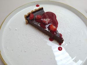 Chocolate tart at Gaudi&Naan in Ljubljana