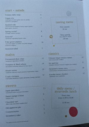 Menue at Gaudi&Naan in Ljubljana