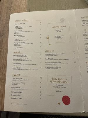 Menu  at Gaudi&Naan in Ljubljana