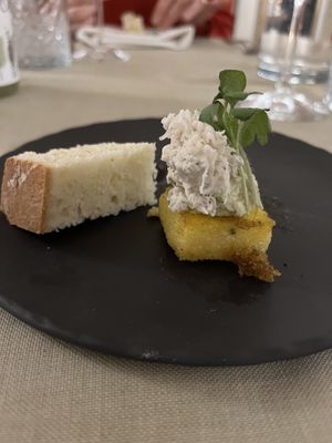 Baked polenta, cheese, sourdough   at Gaudi&Naan in Ljubljana