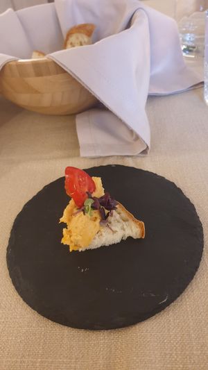 Complimentary appetiser. Spiced white bean spread similar to hummus on great bread at Gaudi&Naan in Ljubljana