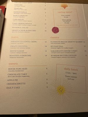 Menu  at Gaudi&Naan in Ljubljana