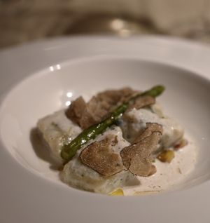 homemade spinach gnocchi with cream sauce and truffles- amazing!!!  at Gaudi&Naan in Ljubljana