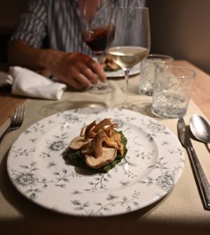 mushroom from Slovenian farm with spinach and potato mash  at Gaudi&Naan in Ljubljana