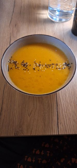Lunch menu - starter (carrot soup) at Gaudi&Naan in Ljubljana