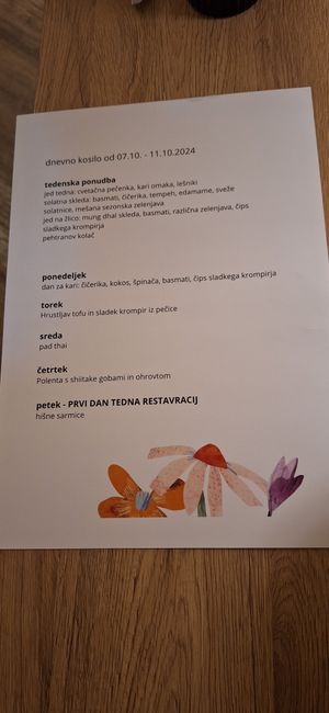 Weekly changing menu for lunch at Gaudi&Naan in Ljubljana