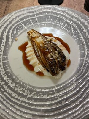 Can't remember what this is - chard?! - with yoghurt, pine nuts and a delicious kombucha reduction at Gaudi&Naan in Ljubljana