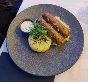 Traditional slowenian sausage, but vegan. at Gaudi&Naan in Ljubljana