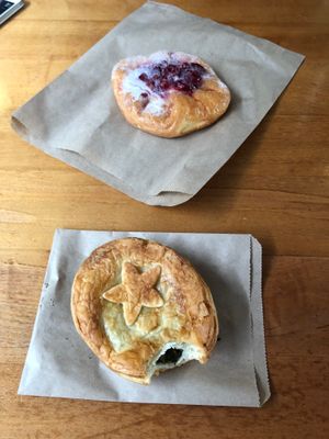 Cheese and spinach pie and berry danish at Tart Bakery - St Kevins Arcade in Auckland
