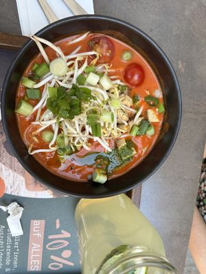 The noodle soup which tasted like pizza  at my indigo - Museumstraße in Innsbruck
