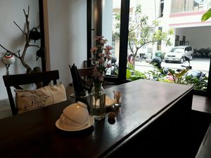 Inside looking out at ROM Vegetarian Restaurant in Da Nang