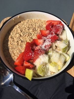 Overnightoats with oatmilk  at Take Five Espressobar in Ghent