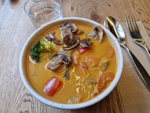 Spicy aubergine soup at Daily Pot in Bergen