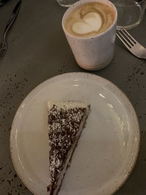 Vegan cake & cappuccino  at Daily Pot in Bergen