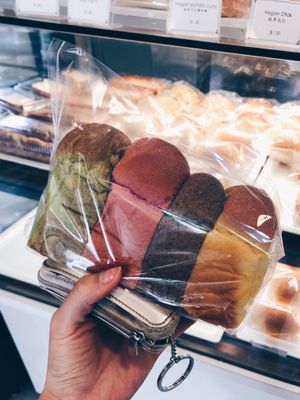 Four scholars multicoloured bread  at Almond Bakery 杏仁烘培坊 in West Singapore
