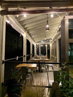 Front left outdoor dog friendly seating  at Side Street Cafe a.k.a. The Annex in Bar Harbor