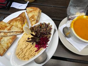 Hummus and olive tapenade; squash soup at Side Street Cafe a.k.a. The Annex in Bar Harbor