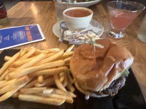 Terrible photo of a fantastic meal! (Lean Machine, Tomato Basil Soup, Home Fries)  at Side Street Cafe a.k.a. The Annex in Bar Harbor