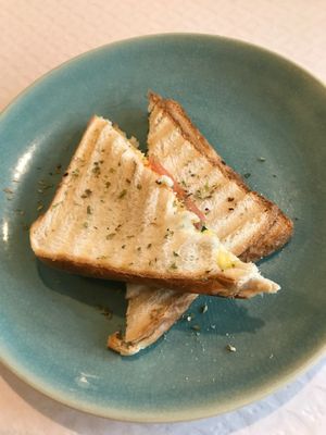 This was the "Vegan cheese toast with tomato and basil" and it was a great, cheap appetizer 5/5 at Happy Veggies in Ponta Delgada