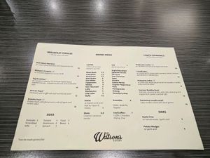 Menu at Watson's Eatery in Dunedin